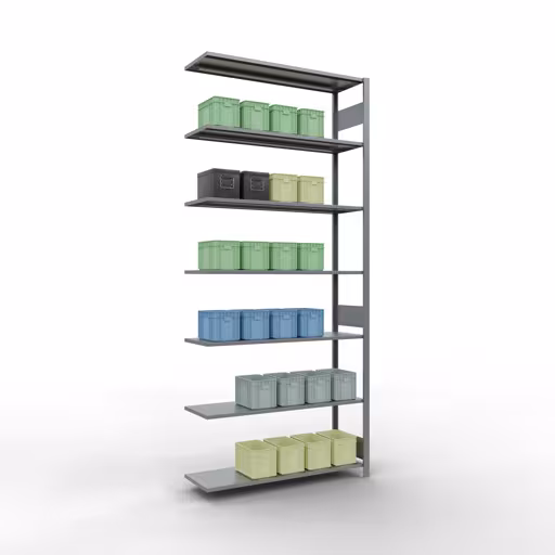 Rayonnage complémentaire, rayonnage à étagères, système enfichable MULTIplus150, 3000 x 1300 x 400 mm, 7 étagères, barres longitudinales, galvanisé de la catégorie des rayonnages complémentaires avec le GTIN 4004514280237 , système d'étagères enfichables MULTIplus150, 3000 x 1300 x 400 mm, 7 étagères, galvanisé de Schulte Lagertechnik de la gamme de produits du système enfichable