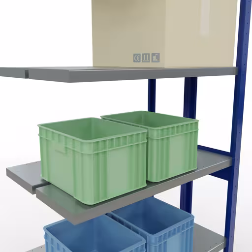 Scaffale aggiuntivo, scaffale doppio, sistema di scaffali MULTIplus250, 2500 x 1000 x (2x300) mm (AxLxP), 2x6 ripiani, barre longitudinali, RAL 5010 blu genziana di Schulte Lagertechnik con l'articolo n. 33236-B
