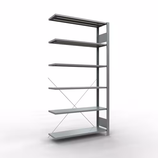 Rayonnage supplémentaire, étagère de bureau, système enfichable MULTIplus85, 2000 x 1000 x 300 mm (HxLxP), 6 tablettes, traverse, galvanisé, sans barre d'arrêt, système enfichable, réf. 17728