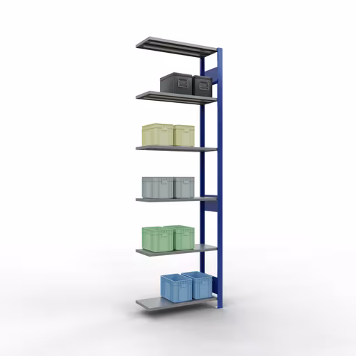 Rayonnage supplémentaire, étagère, système enfichable MULTIplus150, 2500 x 750 x 300 mm, 6 étagères, RAL 5010 bleu gentiane/galvanisé/galvanisé de la catégorie d'étagères supplémentaires avec le GTIN 4004514279798 Rayonnage supplémentaire, étagère, système enfichable MULTIplus150, 2500 x 750 x 300 mm, 6 étagères, RAL 5010 bleu gentiane/galvanisé/galvanisé de la marque Schulte Lagertechnik de la gamme de produits du système enfichable