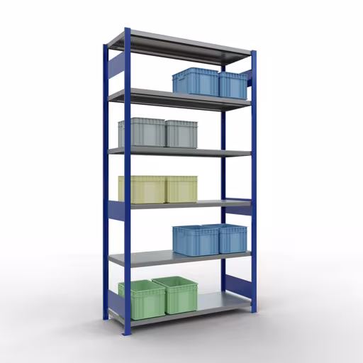 Étagère de base, étagère, système enfichable MULTIplus250, 2500 x 1300 x 500 mm, 6 étagères, RAL 5010 bleu gentiane/galvanisé de Schulte Lagertechnik de la gamme de produits du système enfichable