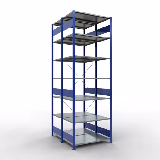 Scaffale base, scaffale doppio, sistema di scaffali MULTIplus150, 3000 x 1000 x (2x1200) mm (AxLxP), 2x7 ripiani, traversa, RAL 5010 blu genziana di Schulte Lagertechnik dalla categoria scaffali