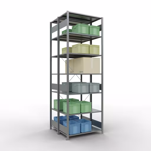 Image du produit n° 10 de l'article Étagère de base, étagère double, système d'étagères enfichables MULTIplus150, 3000 x 1000 x (2x1000) mm (HxLxP), 2x7 étagères, traverse, galvanisé Figure n° 10 de l'article étagère de base, étagère double, système d'étagères enfichables MULTIplus150, 3000 x 1000 x (2x1000) mm, 2x7 étagères, galvanisées du groupe de produits étagères de la marque Schulte Lagertechnik.