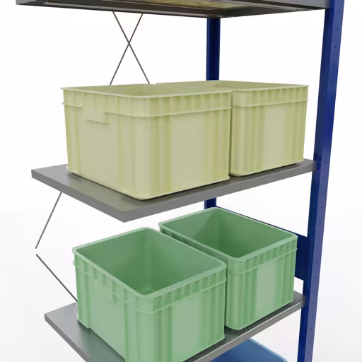 Image du produit n° 14 de l'article, système d'étagères enfichables MULTIplus150, 3000 x 750 x 500 mm, 7 étagères, RAL 5010 bleu gentiane/galvanisé/galvanisé de la gamme de produits du système enfichable de Schulte Lagertechnik