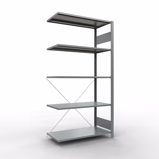 Scaffali aggiuntivi, scaffali, sistema a innesto MULTIplus85, 2000 x 1000 x 500 mm (AxLxP), 5 ripiani, traversa, zincato di Schulte Lagertechnik Scaffale aggiuntivo, scaffale, sistema a innesto MULTIplus85, 2000 x 1000 x 500 mm (AxLxP), 5 ripiani, traversa, zincato, ripiano aggiuntivo, articolo n. 13155