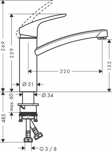 Technische Zeichnung 4013932 Hansgrohe Einhebel-Küchenmischer 160 FOCUS DN 15 chrom