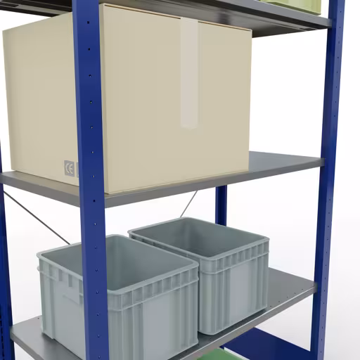Image du produit n° 8 de l'article étagère de base, étagère, système enfichable MULTIplus150, 2000 x 1000 x 500 mm, 5 étagères, RAL 5010/galvanisé de la gamme de produits du système enfichable de Schulte Lagertechnik