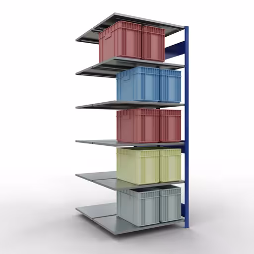 Représentation supplémentaire de l'article étagère supplémentaire, étagère double, système d'étagères enfichables MULTIplus150, 2500 x 1000 x (2x600) mm, 2x6 étagères, RAL 5010 bleu gentiane à partir d'étagères doubles