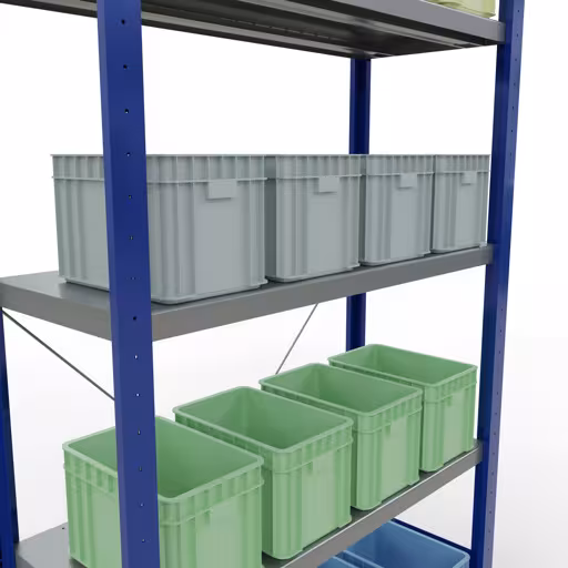 Immagine del prodotto n. 8 dell'articolo scaffale base, scaffale, sistema a innesto MULTIplus250, 2000 x 1000 x 400 mm, 5 ripiani, RAL 5010 blu genziana/zincato dalla gamma di prodotti del sistema a innesto della marca Schulte Lagertechnik