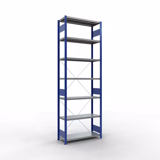 Figura n. 13 dell'articolo scaffale base, scaffale, sistema a innesto MULTIplus330, 3000 x 1000 x 400 mm (AxLxP), 7 ripiani, traversa, RAL 5010 blu genziana/zincato del gruppo di prodotti sistema a innesto della marca Schulte Lagertechnik