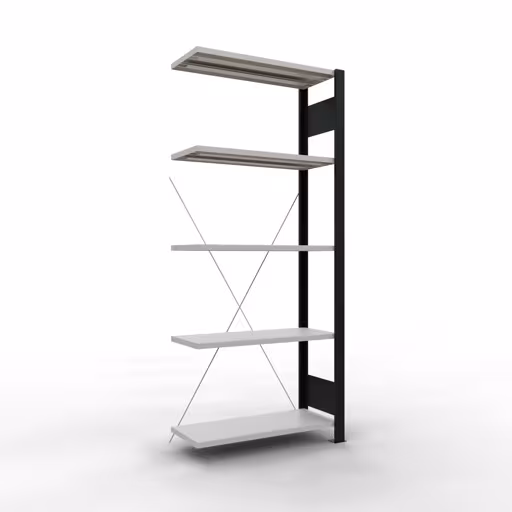 Scaffale aggiuntivo, scaffale per ufficio, sistema a innesto MULTIplus85, 1800 x 750 x 300 mm (AxLxP), 5 ripiani, traversa, senza barra di arresto, nero/grigio chiaro di Schulte Lagertechnik Scaffale aggiuntivo, scaffale per ufficio, sistema a innesto MULTIplus85, 1800 x 750 x 300 mm (AxLxP), 5 ripiani, traversa, senza barra di arresto, nero/grigio chiaro, sistema a innesto, articolo n. 36021-S