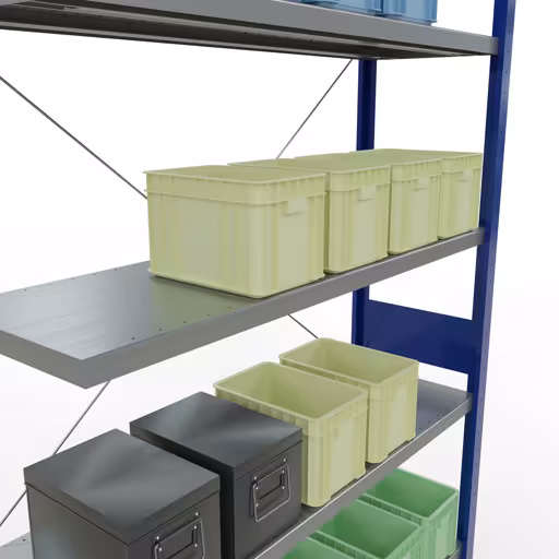 Figure n° 15 de l'article étagère complémentaire, étagère à étagères, système enfichable MULTIplus250, 3000 x 1300 x 400 mm, 7 étagères, RAL 5010 bleu gentiane/galvanisé du groupe de produits système enfichable de Schulte Lagertechnik