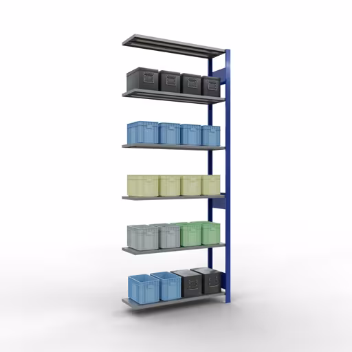 Immagine del prodotto n. 15 dell'articolo Scaffale aggiuntivo, scaffale a scaffale, sistema a innesto MULTIplus85, 2500 x 1000 x 300 mm, 6 ripiani, barre longitudinali, RAL 5010 blu genziana Figura n. 15 dell'articolo scaffale aggiuntivo, scaffale, sistema a innesto MULTIplus85, 2500 x 1000 x 300 mm, 6 ripiani, RAL 5010 blu genziana del gruppo di prodotti sistema a innesto della marca Schulte Lagertechnik