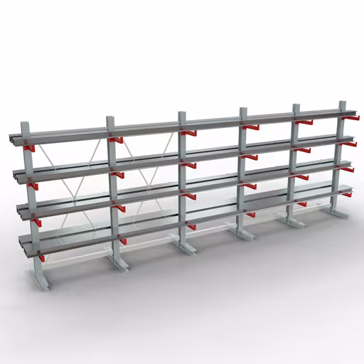 Image du produit n°10 de l'article Etagère complète K 3000, double face, 2500 x 6500 x 400 mm, RAL 7001 / RAL 3000, 5 niveaux de rangement Figure n° 10 de l'article Rayonnage complet K 3000, double face, 2500 x 6500 x 400 mm, RAL 7001 / RAL 3000, 5 niveaux de stockage du groupe de produits rayonnages cantilever de Schulte Lagertechnik