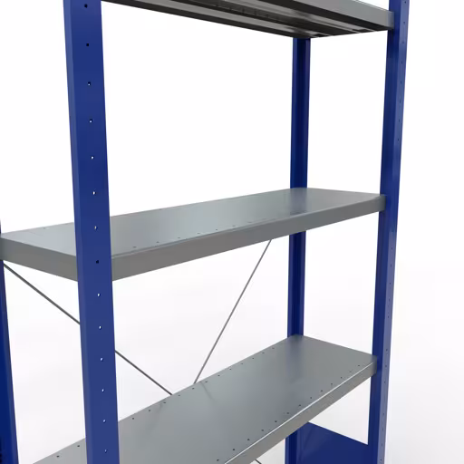 Figura n. 7 dell'articolo scaffale base, scaffale, sistema a innesto MULTIplus330, 2000 x 1000 x 300 mm (AxLxP), 5 ripiani, traversa, RAL 5010 blu genziana/zincato del gruppo di prodotti sistema a innesto della marca Schulte Lagertechnik