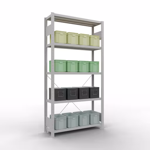 Immagine aggiuntiva dell'articolo Scaffale base, scaffale, sistema a innesto MULTIplus250, 2000 x 1000 x 300 mm (AxLxP), 5 ripiani, traversa, RAL 7035 grigio chiaro Immagine aggiuntiva dell'articolo Scaffale base, scaffale, sistema a innesto MULTIplus250, 2000 x 1000 x 300 mm (AxLxP), 5 ripiani, traversa, RAL 7035 grigio chiaro da scaffale base