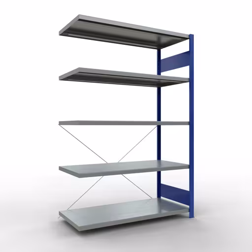Figure n° 13 de l'article étagère complémentaire, étagère à étagères, système enfichable MULTIplus250, 2000 x 1300 x 600 mm, 5 étagères, RAL 5010 bleu gentiane/galvanisé du groupe de produits système enfichable de la marque Schulte Lagertechnik