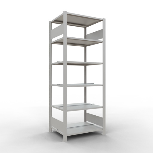 Scaffale Basic, scaffale per ufficio, sistema a innesto MULTIplus150, 2000 x 750 x 600 mm (AxLxP), 6 ripiani, barre longitudinali, con fermo centrale, grigio chiaro, sistema a innesto, articolo n. 36042