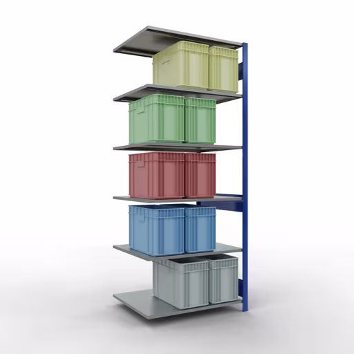 Immagine del prodotto n. 14 dell'articolo scaffale aggiuntivo, sistema a innesto per ripiani MULTIplus150, 2500 x 1000 x 800 mm, 6 ripiani, RAL 5010 blu genziana/zincato della gamma di prodotti per sistemi a innesto della marca Schulte Lagertechnik
