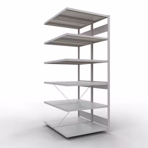 Scaffale aggiuntivo, scaffale doppio, sistema di scaffali MULTIplus250, 2500 x 1000 x (2x600) mm (AxLxP), 2x6 ripiani, traversa, RAL 7035 grigio chiaro, ripiani doppi, articolo n. 32166-A