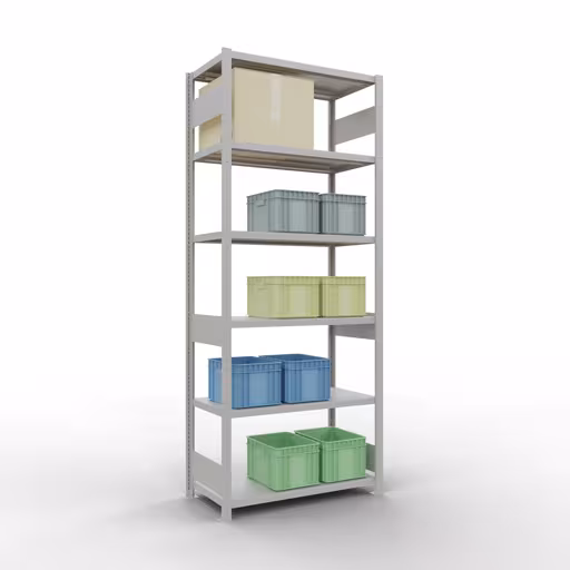 Étagère de base, étagère, système enfichable MULTIplus330, 2500 x 1000 x 500 mm, 6 étagères, barres de longueur, RAL 7035 gris clair de la catégorie d'étagères de base avec le GTIN 4004514296597 Étagère de base, étagère, système enfichable MULTIplus330, 2500 x 1000 x 500 mm, 6 étagères, RAL 7035 gris clair de Schulte Lagertechnik de la gamme de produits du système enfichable