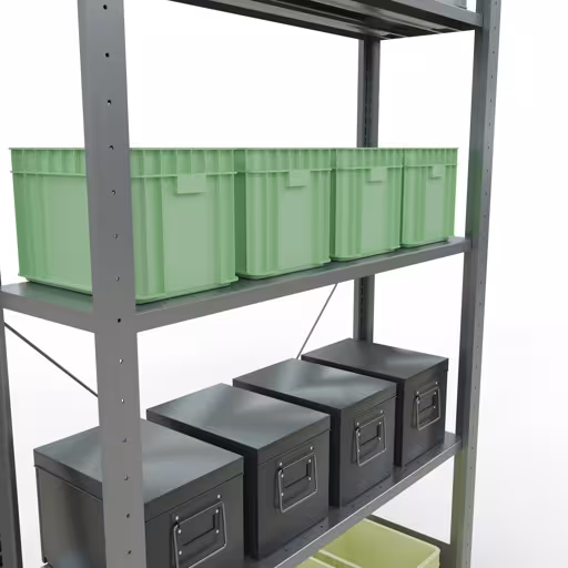 Figura n. 7 dell'articolo scaffale base, sistema a innesto per scaffale MULTIplus85, 2000 x 1000 x 300 mm (AxLxP), 5 ripiani, traversa, zincato del gruppo di prodotti sistema a innesto della marca Schulte Lagertechnik