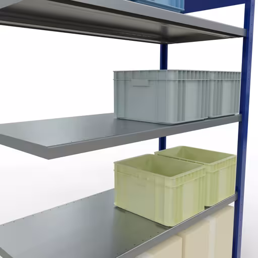Abbildung Nr 14 des Artikels Anbauregal, Fachbodenregal Stecksystem MULTIplus250, 2000 x 1300 x 600 mm (HxBxT), 5 Fachböden, Längenriegel, RAL 5010 enzianblau/verzinkt aus der Produktgruppe Stecksystem von der Marke Schulte Lagertechnik