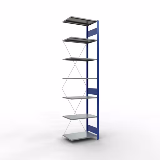 Rayonnage supplémentaire, étagère, système enfichable MULTIplus150, 3000 x 750 x 500 mm, 7 étagères, traverse, RAL 5010 bleu gentiane/galvanisé/galvanisé de la marque Schulte Lagertechnik de la gamme de produits du système enfichable