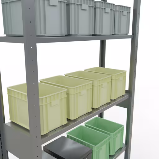 Étagère de base, étagère, système enfichable MULTIplus150, 2500 x 1000 x 300 mm (HxLxP), 6 étagères, barres de longueur, galvanisées avec GTIN 4004514279552 Étagère de base, étagère, système enfichable MULTIplus150, 2500 x 1000 x 300 mm, 6 étagères, galvanisées de Schulte Lagertechnik avec le réf. 12731-LR