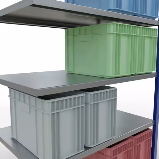 Produktbild Nr 14 des Artikels Anbauregal, Fachbodenregal Stecksystem MULTIplus250, 2000 x 1300 x 800 mm (HxBxT), 5 Fachböden, Längenriegel, RAL 5010 enzianblau/verzinkt Abbildung Nr 14 des Artikels Anbauregal, Fachbodenregal Stecksystem MULTIplus250, 2000 x 1300 x 800 mm (HxBxT), 5 Fachböden, Längenriegel, RAL 5010 enzianblau/verzinkt aus der Produktgruppe Stecksystem von der Marke Schulte Lagertechnik