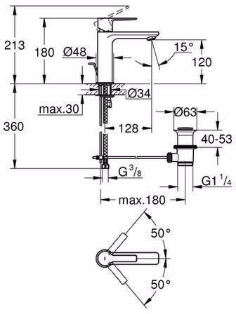 Technische Zeichnung 4027294 GROHE Einhand-Waschtischbatterie Lineare 32114_1 S-Size Temperaturbegrenzer chrom