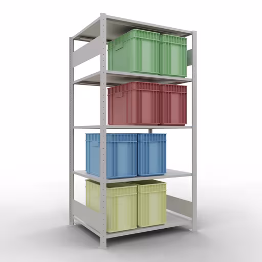 Un'altra vista dell'articolo scaffale base, scaffale scaffale, sistema a innesto MULTIplus150, 2000 x 1000 x 800 mm (AxLxP), 5 ripiani, barre longitudinali, RAL 7035 grigio chiaro della categoria scaffale base