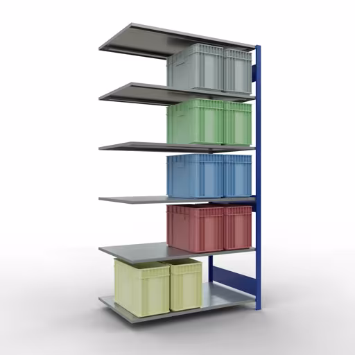 Anbauregal, Fachbodenregal Stecksystem MULTIplus150, 2500 x 1300 x 800 mm (HxBxT), 6 Fachböden, Längenriegel, RAL 5010 enzianblau/verzinkt mit der Artikelnr. 12786-130-LR-B Anbauregal, Fachbodenregal Stecksystem MULTIplus150, 2500 x 1300 x 800 mm (HxBxT), 6 Fachböden, Längenriegel, RAL 5010 enzianblau/verzinkt von Schulte Lagertechnik aus der Kategorie Stecksystem