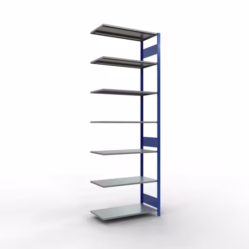 Étagère supplémentaire, étagère, système enfichable MULTIplus150, 3000 x 1000 x 500 mm (HxLxP), 7 étagères, barre de longueur, RAL 5010 bleu gentiane/galvanisé, étagère supplémentaire, réf. 12757-LR-B