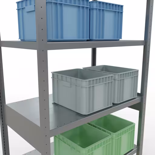 Scaffale base, scaffale, sistema a innesto MULTIplus330, 2500 x 1000 x 600 mm (AxLxP), 6 ripiani, barre longitudinali, zincato di Schulte Lagertechnik della categoria Sistema a innesto