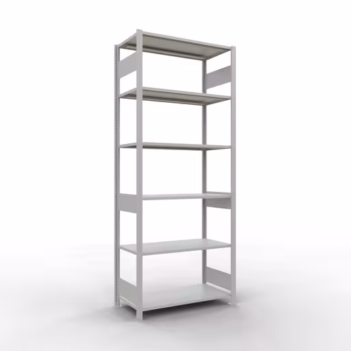 Étagère de base, étagère, système enfichable MULTIplus85, 2500 x 1000 x 500 mm (HxLxP), 6 étagères, barres de longueur, gris clair RAL 7035, étagère de base, réf. 33051-LR