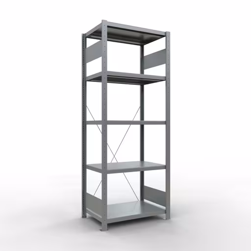 Ripiano base, ripiano, sistema a innesto MULTIplus250, 2000 x 750 x 500 mm (AxLxP), 5 ripiani, traversa, zincato, ripiano base, articolo n. 12950-75