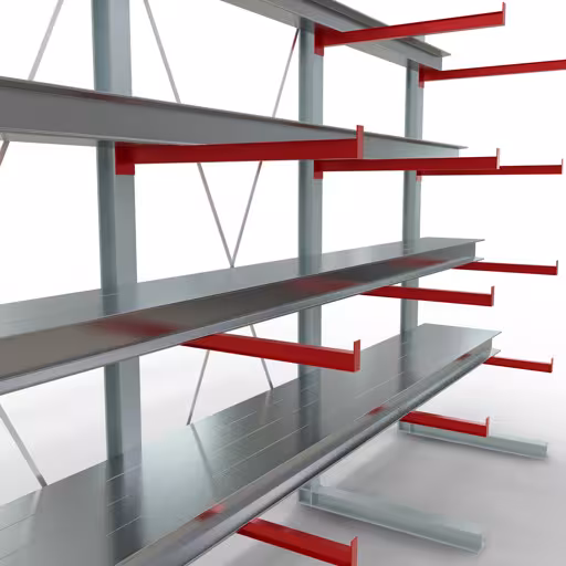 Produktbild Nr 10 des Artikels K 6000 Komplettregal, einseitig, 3000 x 4500 x 1000 mm, RAL 7001 / RAL 3000, 5 Lagerebenen Abbildung Nr 10 des Artikels K 6000 Komplettregal, einseitig, 3000 x 4500 x 1000 mm, RAL 7001 / RAL 3000, 5 Lagerebenen aus der Produktgruppe Kragarmregale von der Marke Schulte Lagertechnik