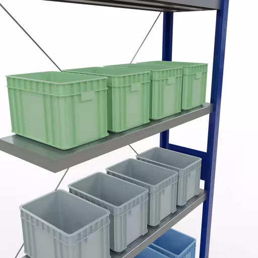 Figure n° 9 de l'article étagère complémentaire, étagère à étagères, système enfichable MULTIplus330, 3000 x 1000 x 300 mm, 7 étagères, traverse, RAL 5010 bleu gentiane/galvanisé du groupe de produits système enfichable de Schulte Lagertechnik