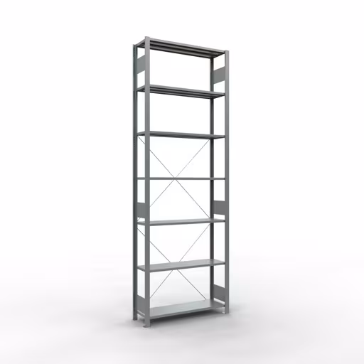 Étagère de base, étagère, système enfichable MULTIplus85, 3000 x 1000 x 300 mm (HxLxP), 7 étagères, traverse, galvanisée, étagère de base, réf. 13132