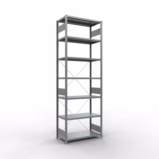 Une autre vue de l'article Etagère Basic, étagère système enfichable MULTIplus250, 3000 x 1000 x 500 mm, 7 étagères, galvanisée de la catégorie système enfichable