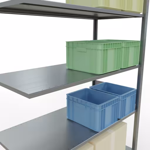 Anbauregal, Fachbodenregal Stecksystem MULTIplus150, 3000 x 1300 x 600 mm (HxBxT), 7 Fachböden, Längenriegel, verzinkt mit der GTIN 4004514281159 Anbauregal, Fachbodenregal Stecksystem MULTIplus150, 3000 x 1300 x 600 mm (HxBxT), 7 Fachböden, Längenriegel, verzinkt von Schulte Lagertechnik mit der Artikelnr. 12767-130-LR