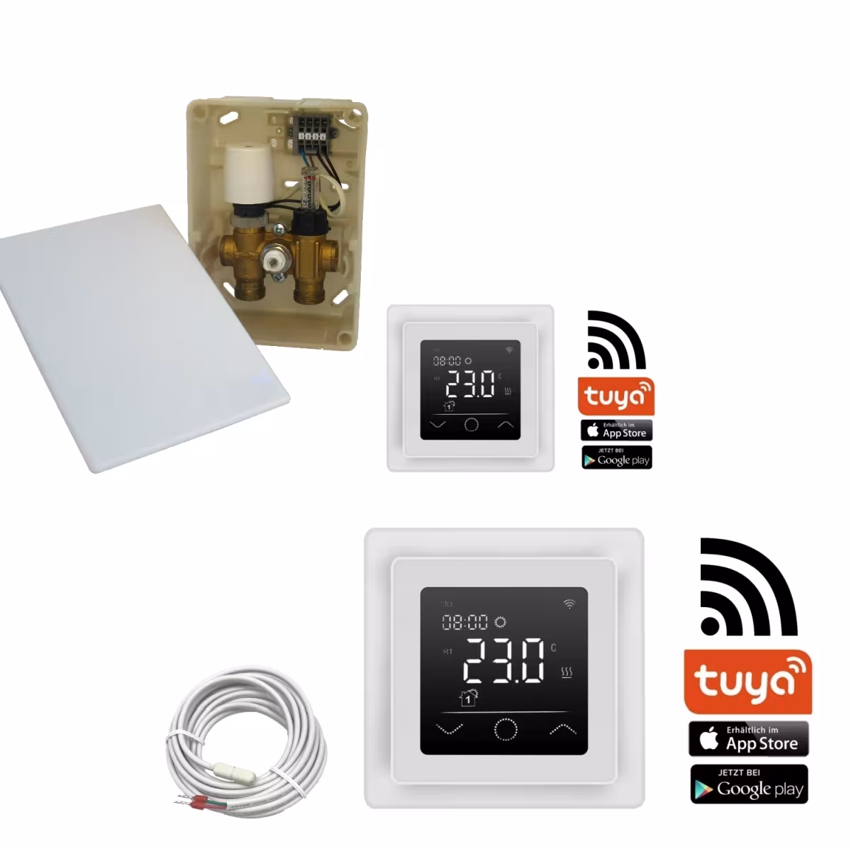 Un'altra vista dell'articolo Riscaldamento a pavimento elettrico ad acqua calda HoWaTech Duo ibrido | Set di regole WLAN Touch (bianco) della categoria Riscaldamento a pavimento