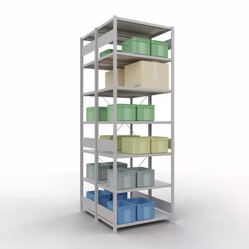 Image du produit n° 11 de l'article étagère de base, système enfichable pour étagères MULTIplus250, 3000 x 1000 x (2x600) mm, 2x7 étagères, RAL 7035 gris clair de la gamme d'étagères pour étagères de la marque Schulte Lagertechnik