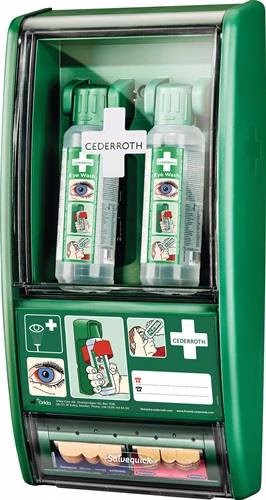 Stazione lavaocchi H560xL290xP120 mm circa, 2x0,5 l, 1 dispenser di cerotti CEDERROTH della categoria docce oculari e lavaocchi con codice articolo 4000386480