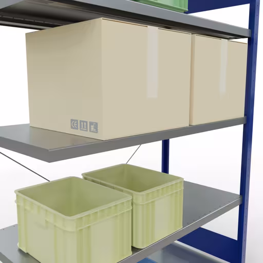Figure n° 10 de l'article Système d'étagères enfichables MULTIplus250, 2000 x 1300 x 600 mm, 5 étagères, traverse, RAL 5010 bleu gentiane/galvanisé du groupe de produits Systèmes enfichables de Schulte Lagertechnik.