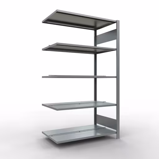 Scaffale aggiuntivo, scaffale per ufficio, sistema a innesto MULTIplus150, 1800 x 1000 x 600 mm (AxLxP), 5 ripiani, barre longitudinali, zincato, con fermo centrale di Schulte Lagertechnik Scaffale aggiuntivo, scaffale per ufficio, sistema a innesto MULTIplus150, 1800 x 1000 x 600 mm (AxLxP), 5 ripiani, barre longitudinali, zincato, con fermo centrale, sistema a innesto, articolo n. 17740