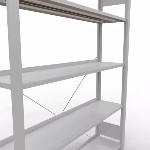 Produktbild Nr 12 des Artikels Grundregal, Büro-Fachbodenregal Stecksystem MULTIplus85, 1800 x 1300 x 300 mm (HxBxT), 5 Fachböden, Kreuzstrebe, mit Anschlagleiste, lichtgrau Abbildung Nr 12 des Artikels Grundregal, Büro-Fachbodenregal Stecksystem MULTIplus85, 1800 x 1300 x 300 mm (HxBxT), 5 Fachböden, Kreuzstrebe, mit Anschlagleiste, lichtgrau aus der Produktgruppe Büroregale von der Marke Schulte Lagertechnik