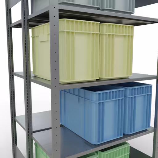 Image du produit n° 14 de l'article Étagère de base, étagère double, étagère système enfichable MULTIplus150, 2000 x 1000 x (2x500) mm (HxLxP), 2x5 étagères, barres de longueur, galvanisé Figure n° 14 de l'article étagère de base, étagère double, système d'étagères enfichables MULTIplus150, 2000 x 1000 x (2x500) mm, 2x5 étagères, galvanisées du groupe de produits étagères de la marque Schulte Lagertechnik