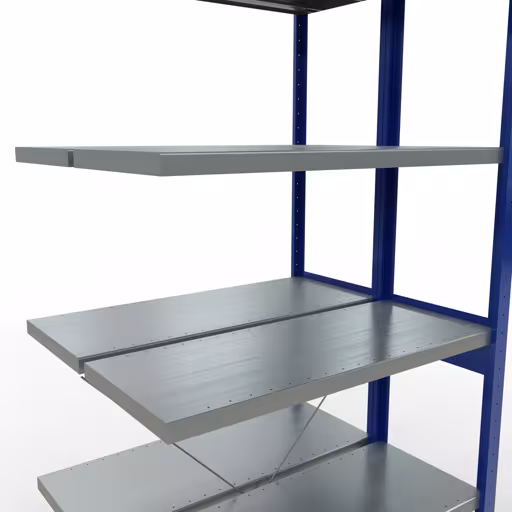 Rayonnage supplémentaire, rayonnage double, système d'étagères MULTIplus250, 2500 x 1000 x (2x400) mm, 2x6 tablettes, traverse, RAL 5010 bleu gentiane de la catégorie rayonnage double avec le GTIN 4004514292124 , étagère double, système d'étagères MULTIplus250, 2500 x 1000 x (2x400) mm, 2x6 étagères, RAL 5010 bleu gentiane de Schulte Lagertechnik de la gamme d'étagères